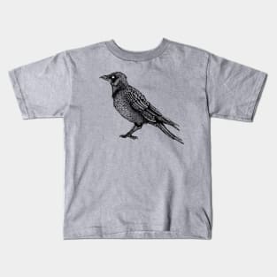 Raven Black And White Horror Gothic Ink Drawing Kids T-Shirt